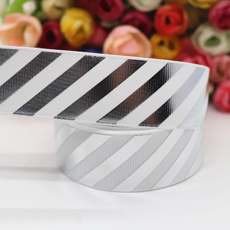Лента с серебристыми диагональными полосками 10 ярдов 1 дюйм 25 мм аксессуары