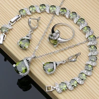 925 sterling silver jewelry sets olive green cubic zirconia jewelry kits for women retro bracelet necklace set dropshipping