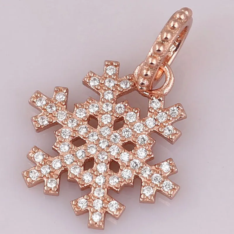 

100% 925 Sterling Silver Charm New Crystal Snowflake Pendant Fit Pandora Women Bracelet & Necklace Diy Jewelry