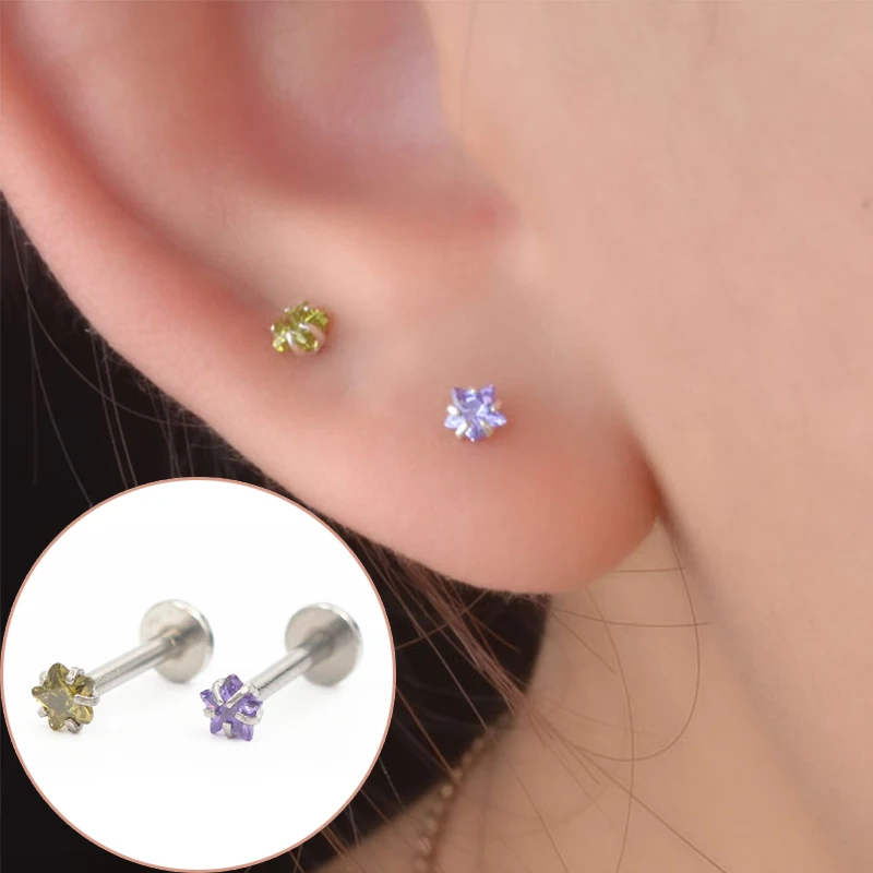 Титан сталь цирконий серьги 3 мм пентаграмма хрустальные Надеваемые На ушной