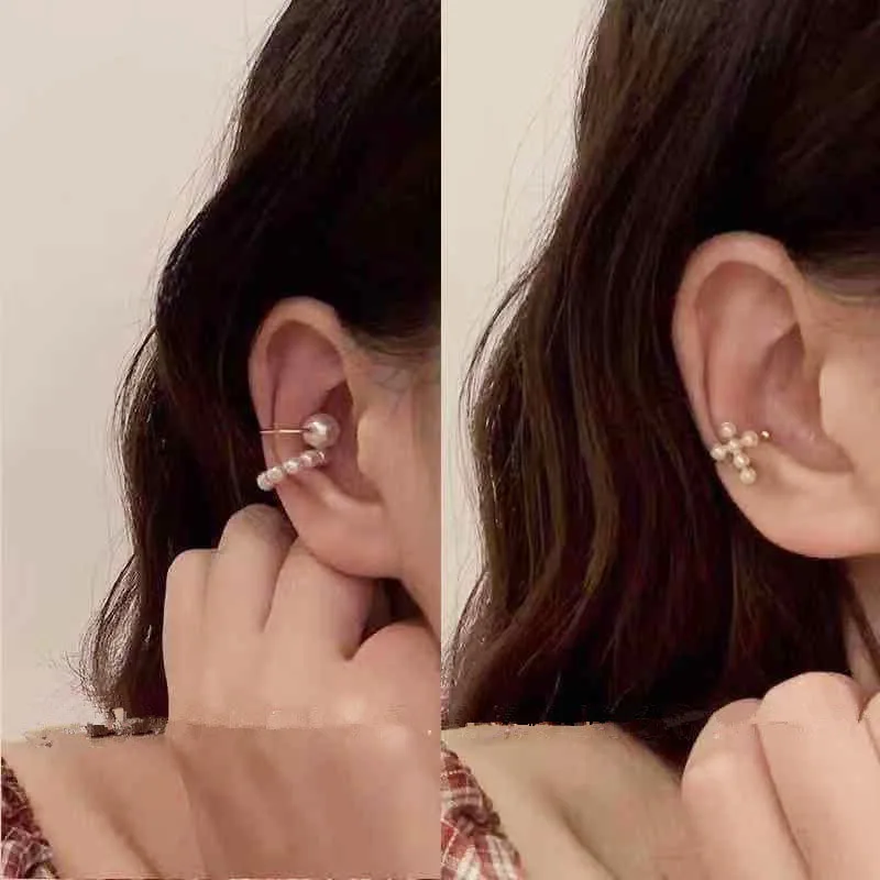 Minimalist Gold Cross Pearl Ear Cuff Earrings Pearls Circle Clip on Earrings Earcuff for Women Accessories 3pcs/set