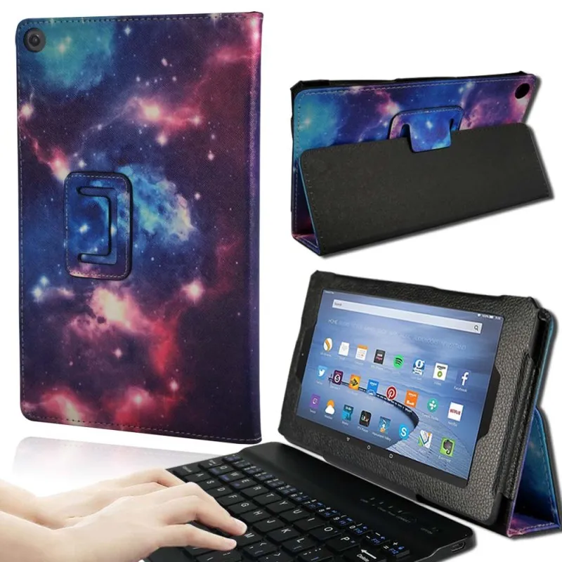 Space KK& LL для Amazon Fire HD 8(6 7 8-го поколения, выпуск-Bluetooth клавиатура планшет кожаный Стенд чехол-книжка - Цвет: Space