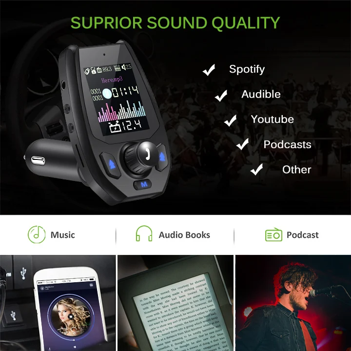 FM-модулятор Bluetooth 5 0 автомобильный комплект громкой связи AUX Play mp3-плеер 2 1 А