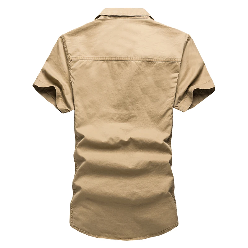 

Plus Size Summer Man Cargo Shirts Embroidery Badge 111%Cotton Short Sleeve Shirts Men Military Solid Color VogueMens Shirts