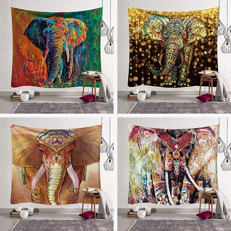 

Indian Style Elephant Tapestry Wall Hanging Yoga Mat for Home Bedroom Decor Mandala Psychedelic Polyester 200X150cm Large