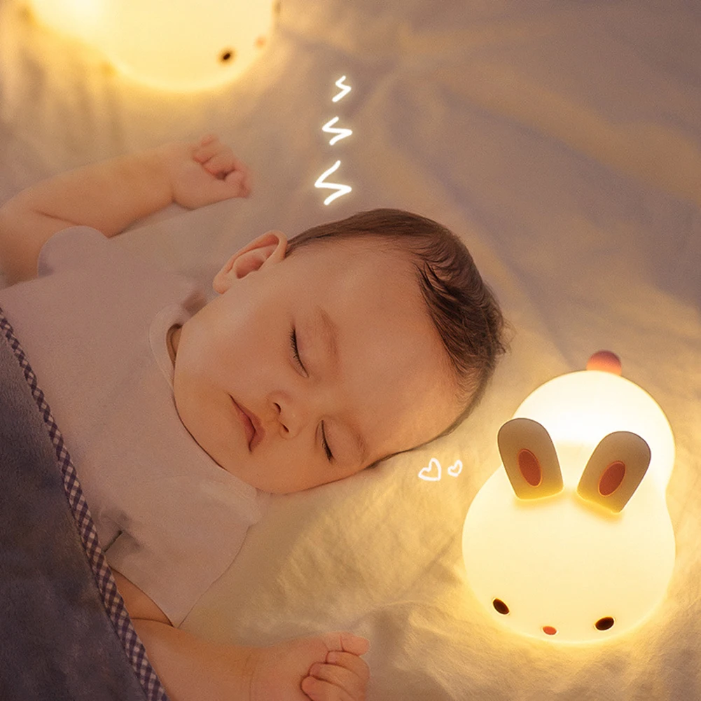 

Mini Rabbit LED 7 Colors Night Light Cute Rabbit Touch Control Silicone Bedroom Lamp Sleeping Light Supplies