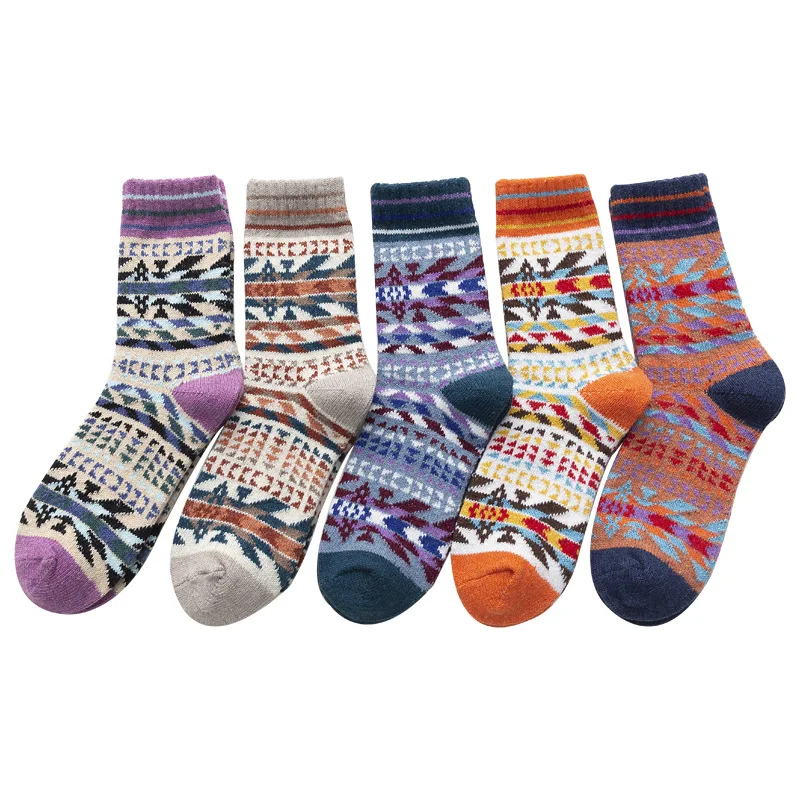 Wool Socks for Women Vintage Warm Thick Winter Hiking Boot Crew Thermal Cozy Work Soft Ladies Socks 5 Pairs