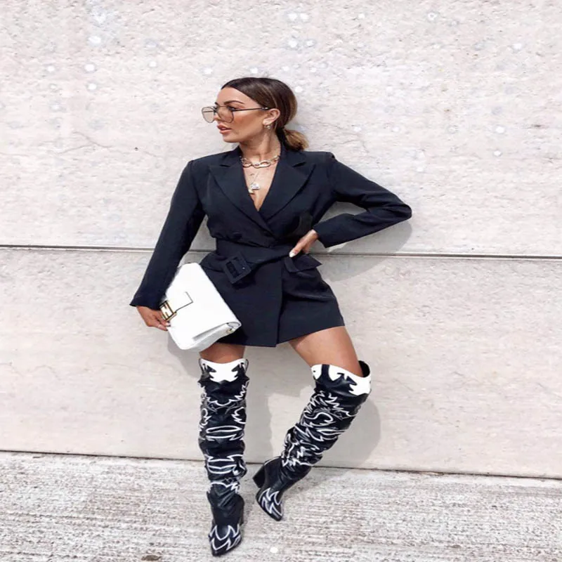 Женский Повседневный двубортный Блейзер элегантный длинный жакет с длинным