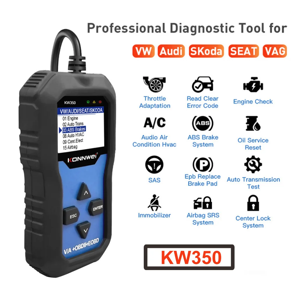 KW350 ABS Airbag Oil Light EPB Scanner automobilistico per VAG sistema completo per VW/Audi/Seat/Skoda OBD OBD2 strumento diagnostico per Auto