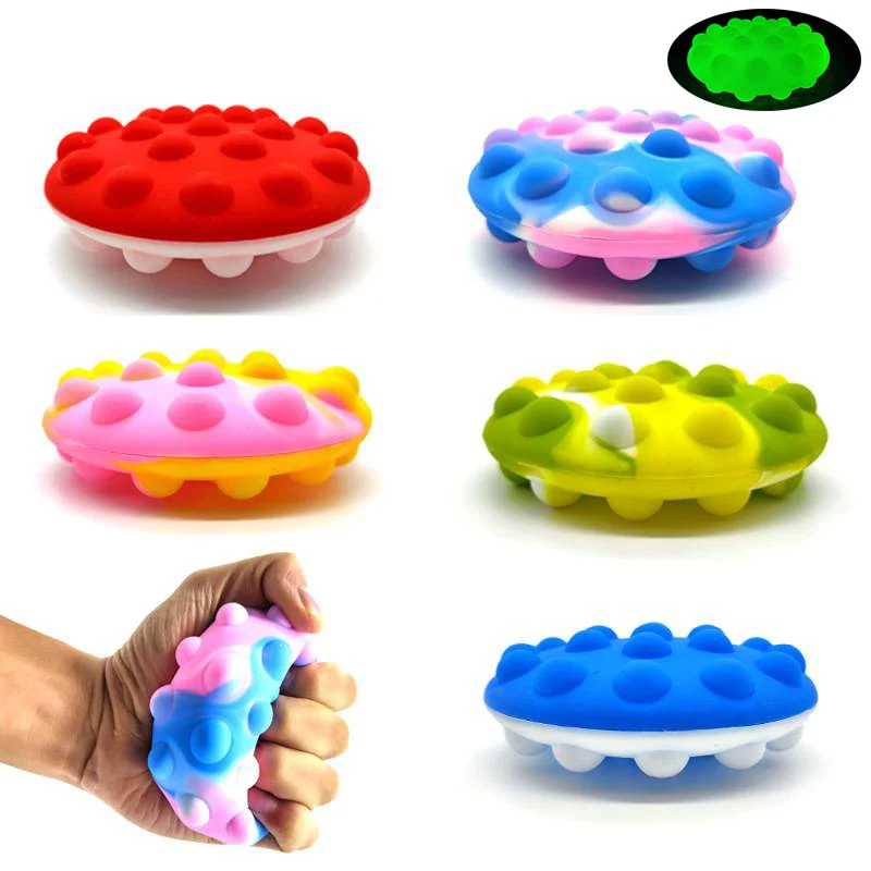 

Новинка, 3D мяч с вентиляцией, ручной сенсорный прыгающий Радужный поп, блюдце с пузырьковой ручкой, фиджет-игрушки в форме блюдце, Игрушка ан...