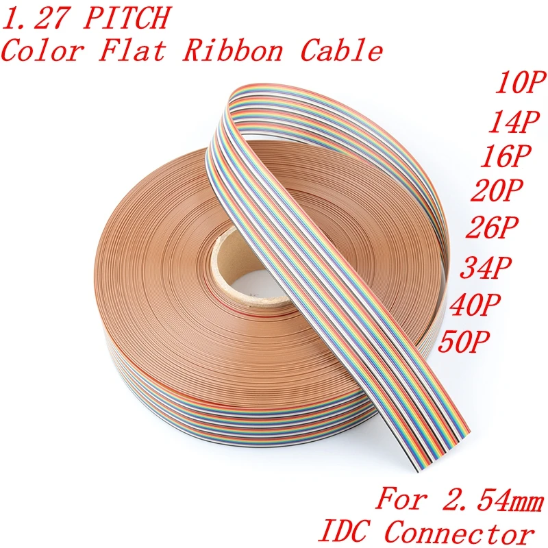 

1Meter 10P/12P/14P/16P/20P/26P/34P/40P/50P 1.27mm PITCH Color Flat Ribbon Cable Rainbow DuPont Wire for FC Dupont Connector