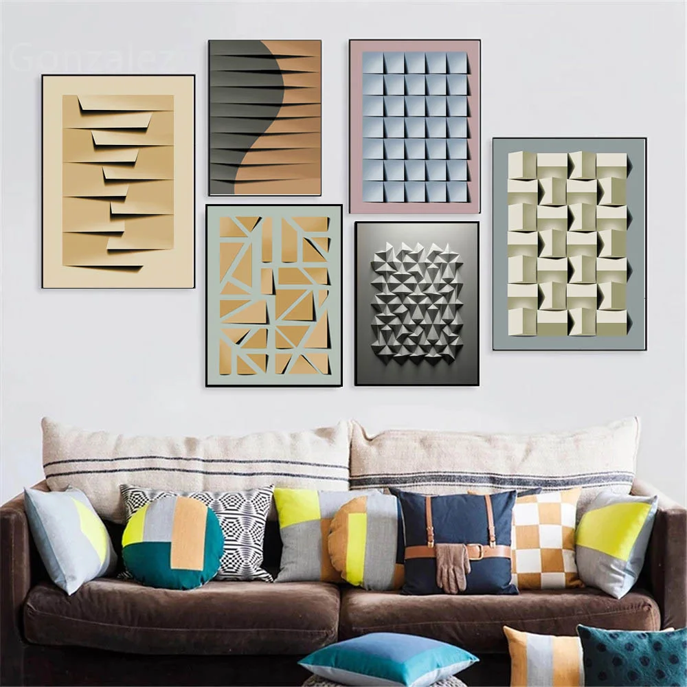 

Стереоскопические картины, современный абстрактный минимализм, плакат, настенное искусство, холст, модульные картины для гостиной, домашни...