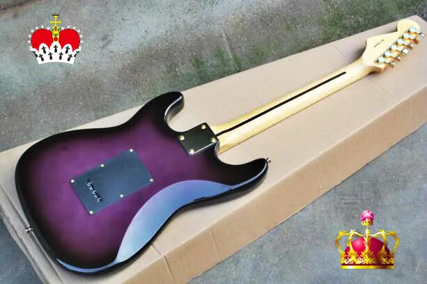 Высококачественная прозрачная электрогитара фиолетового цвета со стеганым