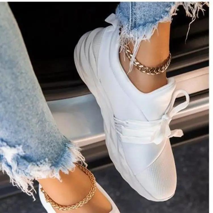 

Ins Hot Cross Laces Knit Sneakers Women's Breathable Running Shoes Thick Sole Girls Sports Shoes Elastic Socks Shoes Spring 2021