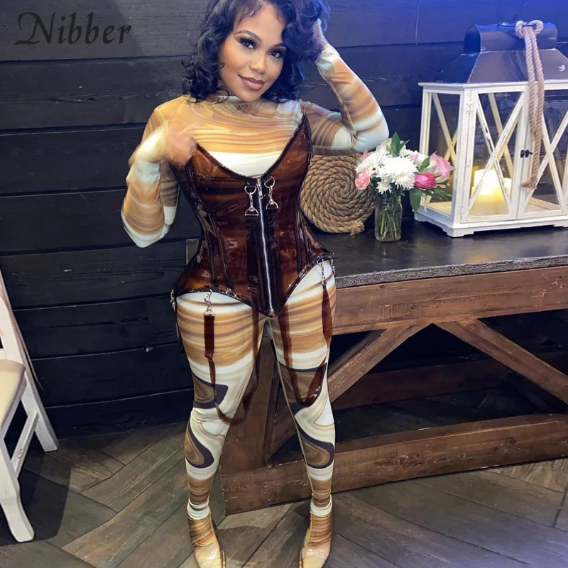 Модный комбинезон Nibber Y2K в стиле High-Street полоску с художественным принтом