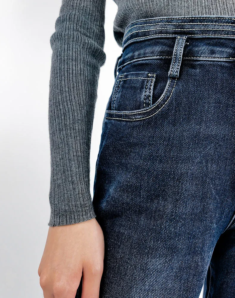 

New Style In Autumn Winter Versatile Commute Women's High Waisted Cropped Jeans Loose Small Straight Tube Show Thin