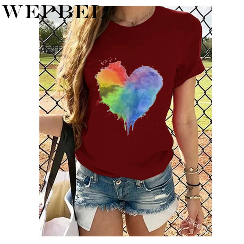 

Mandylandy Women Autumn Heart Print Loose Shirt Top Casual Lady Casual Short Sleeve O Neck T-shirt