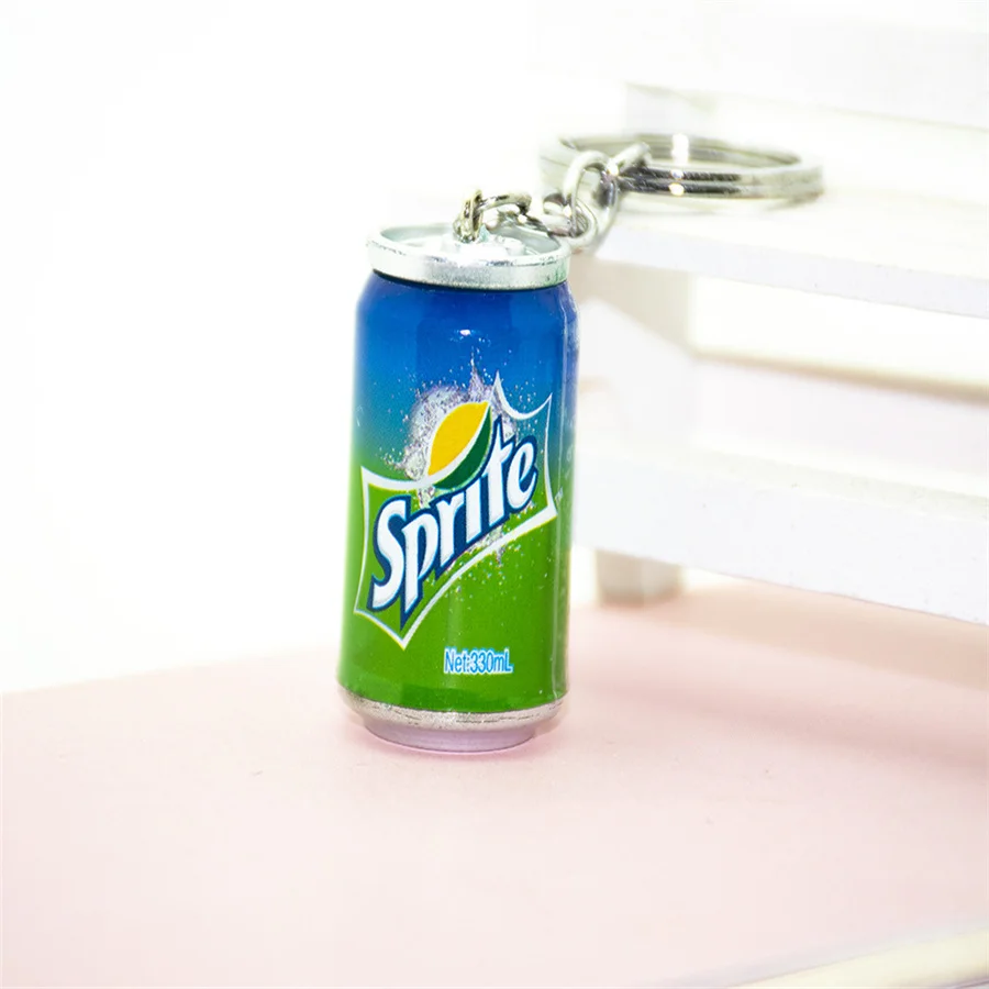

4PCS/Lot Simulation Mini Coke Sprite Bottle Key Chain Charm Pendant Keychain Simple Funny Gift Chain Key