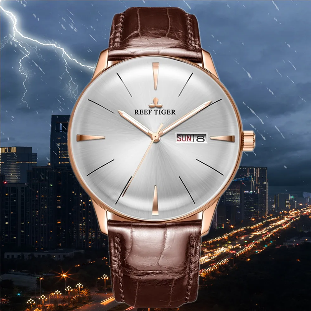 2019 Риф Тигр/РТ часы простые для мужчин кожаный ремешок автоматические Роскошные