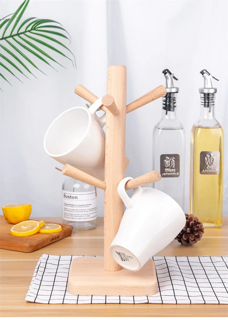 Деревянный держатель для кружки с деревом подставка чашек настольный крючки чая