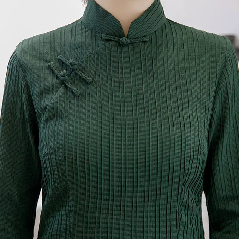 

Autumn Winter New Shirt Classic Women Solid Chinese Vintage Tang Clothes Blouse Elegant Female Handmade Button Blouse Tops