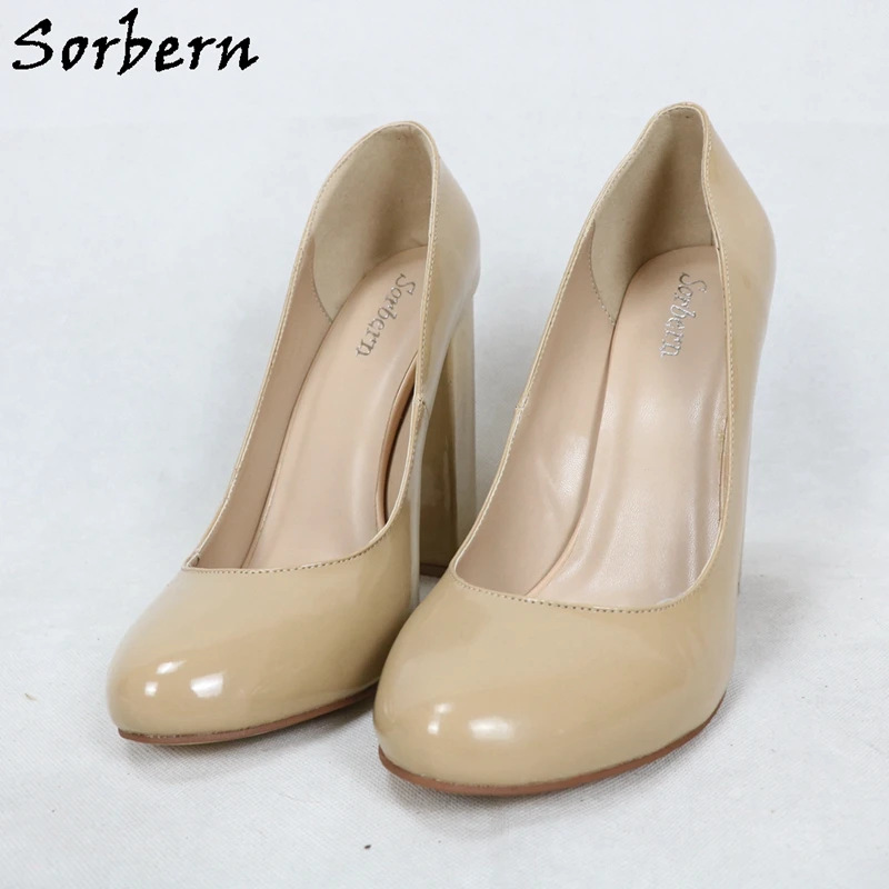 Chunky High Heel Round Toe Slip-On Shoes for Women - Sorbern Heel Women's Pump Shoes - Big Size Unisex Custom Colors image 4