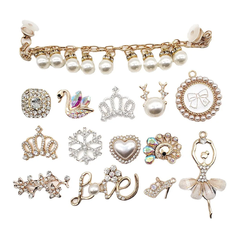 1pc Girls Rhinestone Crown Flower Metal Shoe Charms Buckles Decoration DIY JIBZ Croc Garden Shoe Accessories Sandals Ornaments