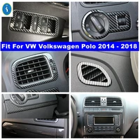 car accessories air ac head lights lift button central control panel cover trim for vw polo 2014 2018 carbon fiber look