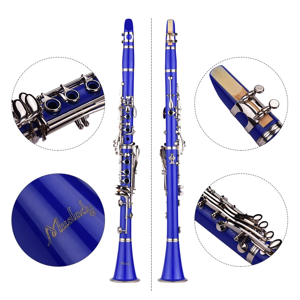Muslady ABS 17-Key Clarinet Bb Flat with Carry Case Gloves Cleaning Cloth Screwdriver Reed 10pcs Reeds Woodwind Instrument | Спорт и