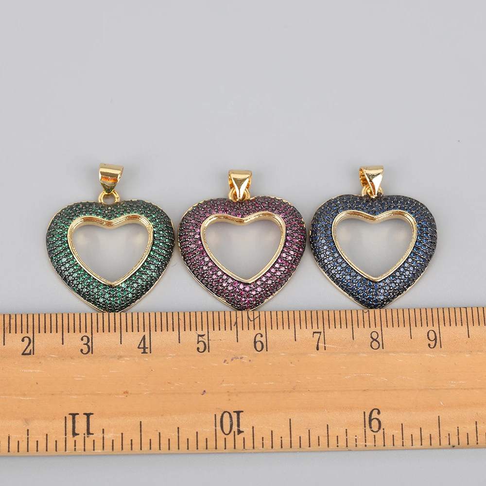 

5Pcs/Lot Zirconia Heart Shape Pendant Necklace Jewelry ,Plated Gold Bails Heart Ziron Charms DIY Earring Jewelry Making
