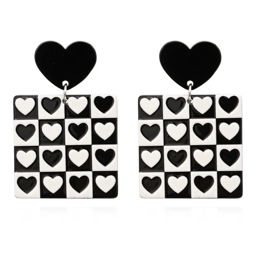

Simple Black White Acrylic Temperament Geometric Heart-shaped Earrings