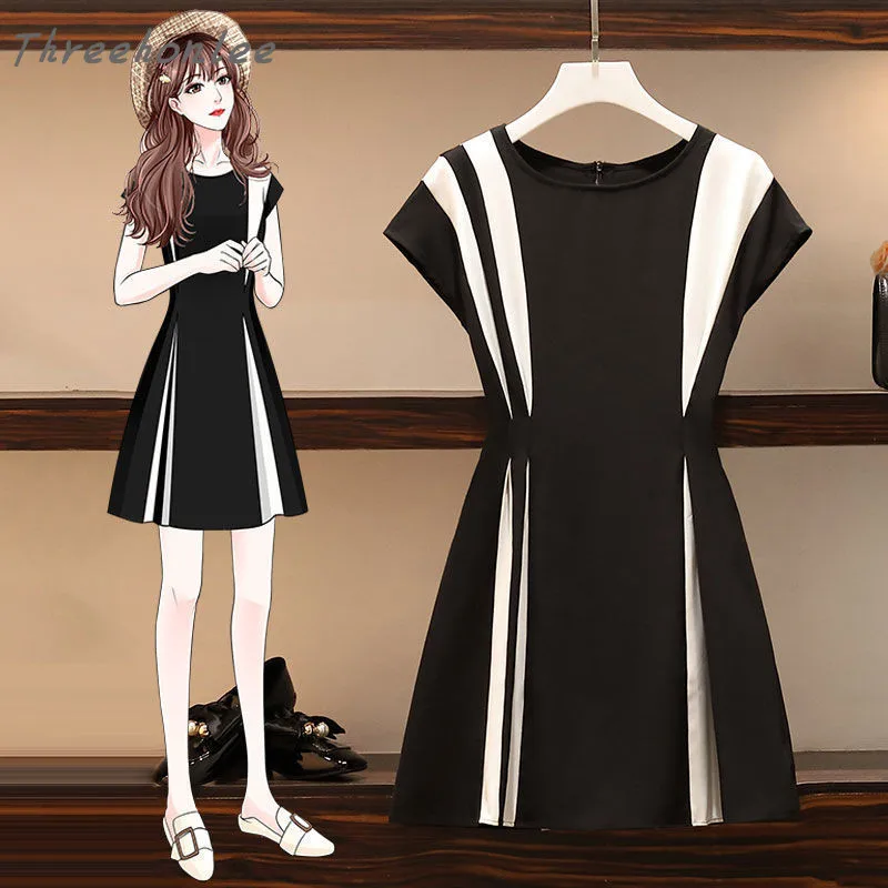 

Женское платье размера плюс, Новинка лета 2021, черно-белая Лоскутная шифоновая юбка без рукавов с круглым вырезом, тонкая рубашка для демонст...