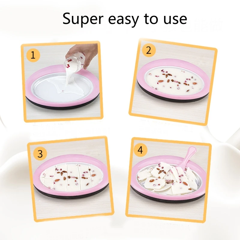 

K3NA Household Mini Rolled Ice Cream Maker with 2 Spatulas Ice Tray Fried Yogurt Machine Instant Ice Cream Maker Pan Round Sweet