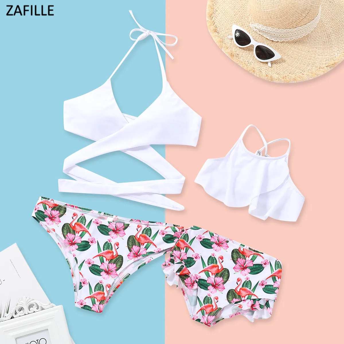 ZAFILLE/Летний одинаковый купальник для всей семьи бикини мамы и дочки с цветочным