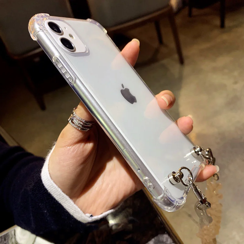 

For A51 A21S A71 A50 A12 A31 A42 S21 Plus S20 FE S10 S9 S8 Plus Phone Case Bracelet Shockproof Clear Soft Cover