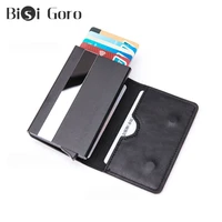 bisi goro men and women aluminum box magnet card holder pu leather smart wallet anti theft rfid blocking id card case