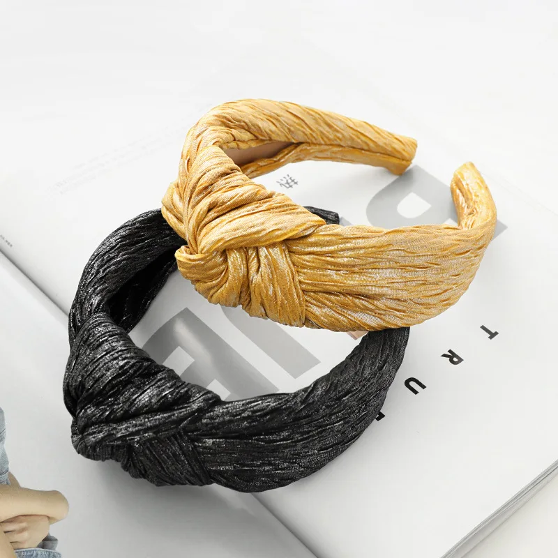 

Folded Bright Silk Fabric Hairbands For Women Hair Accessories Solid Color Bows Headbands Crown Hair Bands