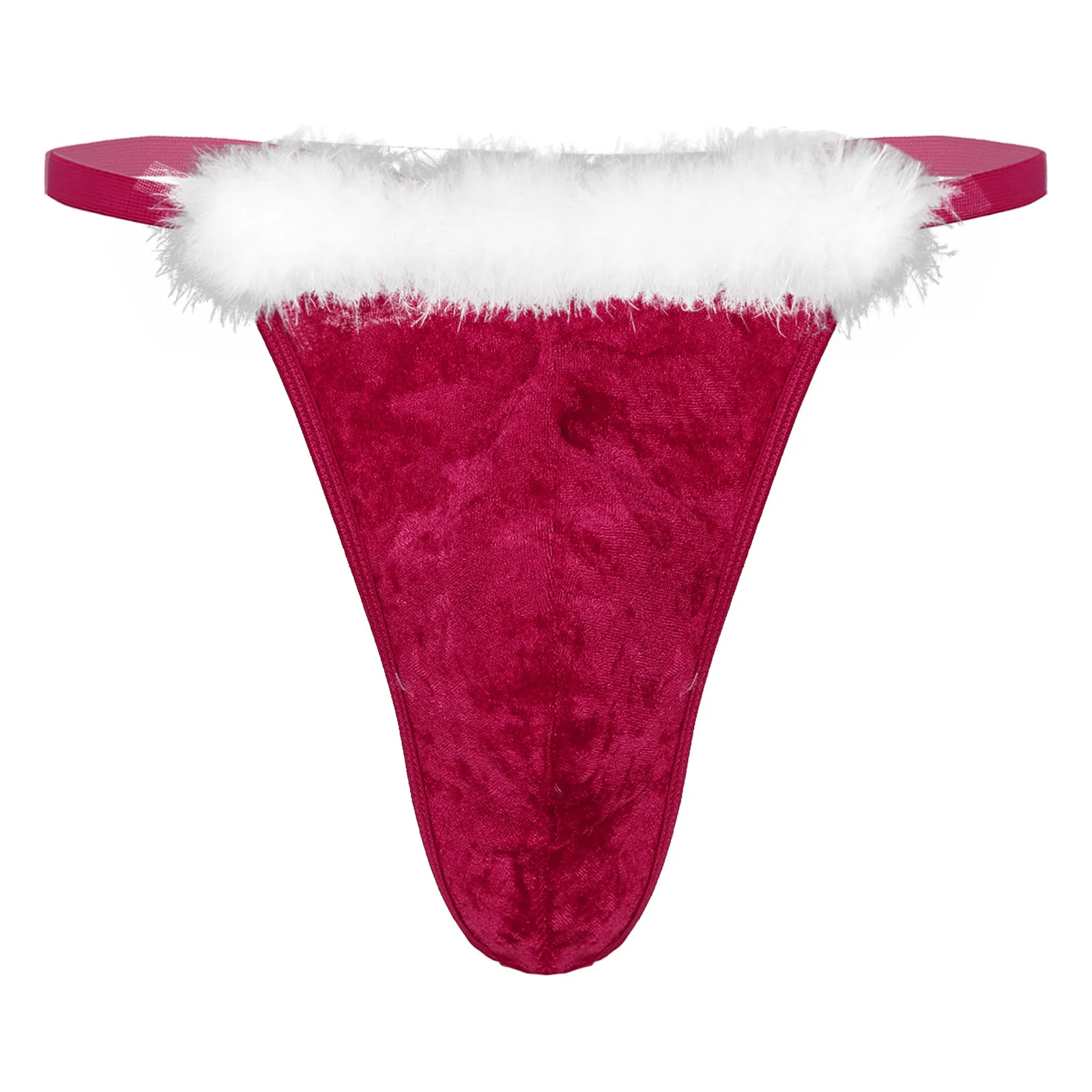 Мужские красные бархатные стринги с белыми перьями для рождества нижнее белье