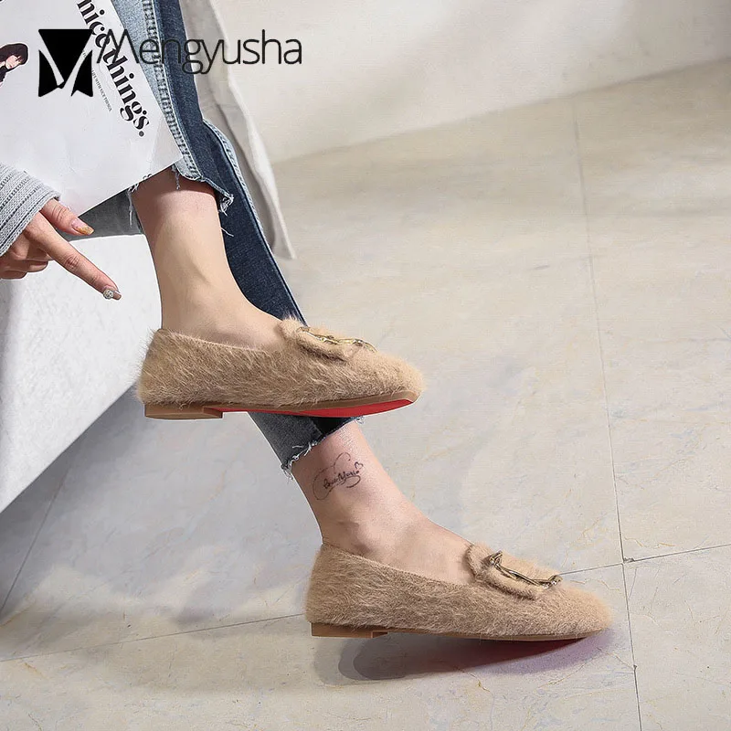 Женские меховые мокасины на плоской подошве брендовые дизайнерские туфли из