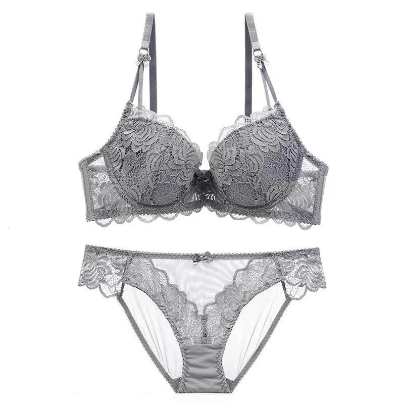 

Sexy Lace Women's Bra Set Underwear Push up Bra Thin-Style Gray plus Size Bra underwear women set lingerie set sexy