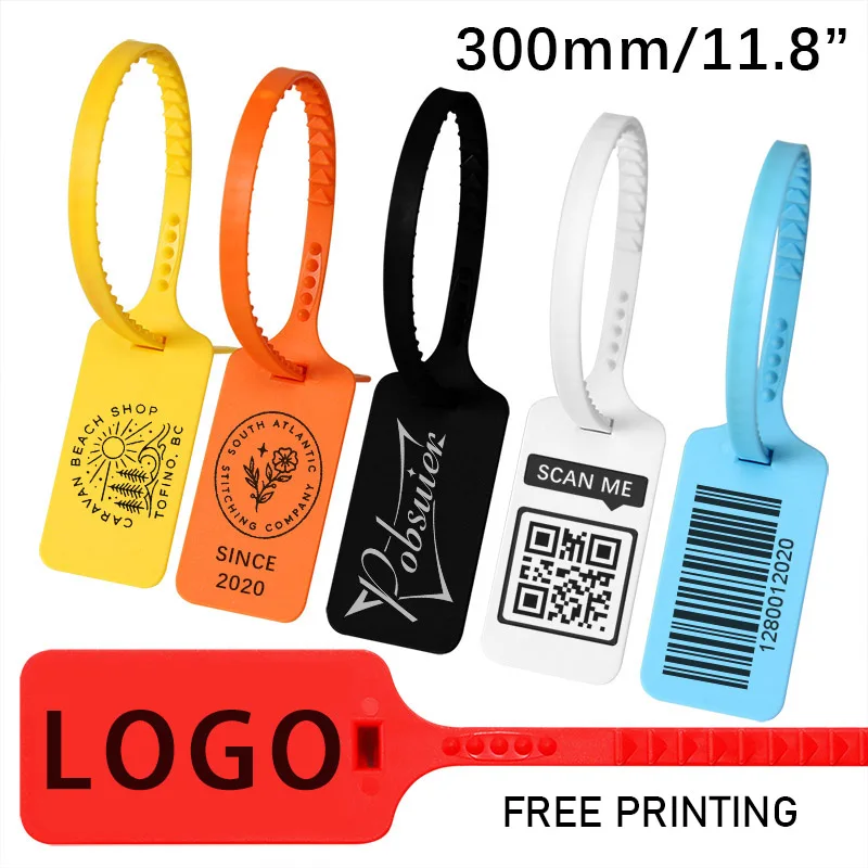 

100 Custom Logo Tag Zip Ties Off Labels White Plastic Security Garment Clothes Shoe Brand Logo Hang Label Tags Seals 300mm/11.8"