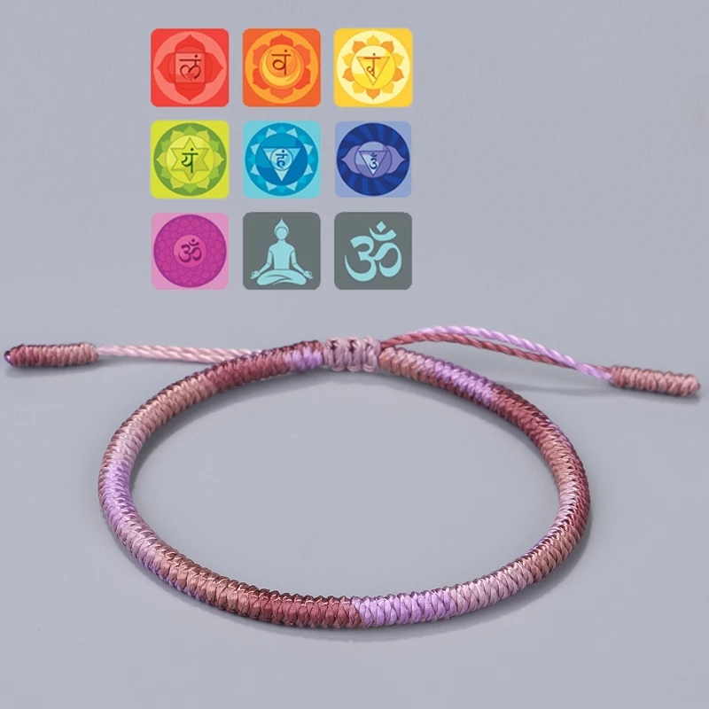 

Handmade Tibetan Buddhist Knots Lucky Rope Bracelet For Women Men Yoga Meditation Jewelry Gradient Bangle
