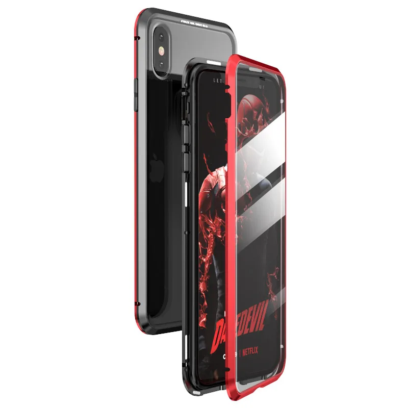 Роскошный 360 полный корпус Магнитный чехол для iPhone 11 Pro XS Max XR X 7 8 Plus iPhone11 чехол iPhone7 iPhone 8 iPhone 8 - Цвет: Black Red