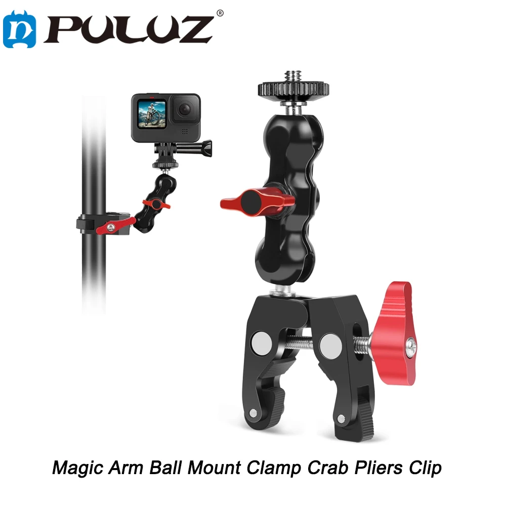 

PULUZ Multi-function Magic Arm Ball Mount Clamp Crab Pliers Clip Standard Fitting Sizes For a DSLR or Camcorder Shoe Mount