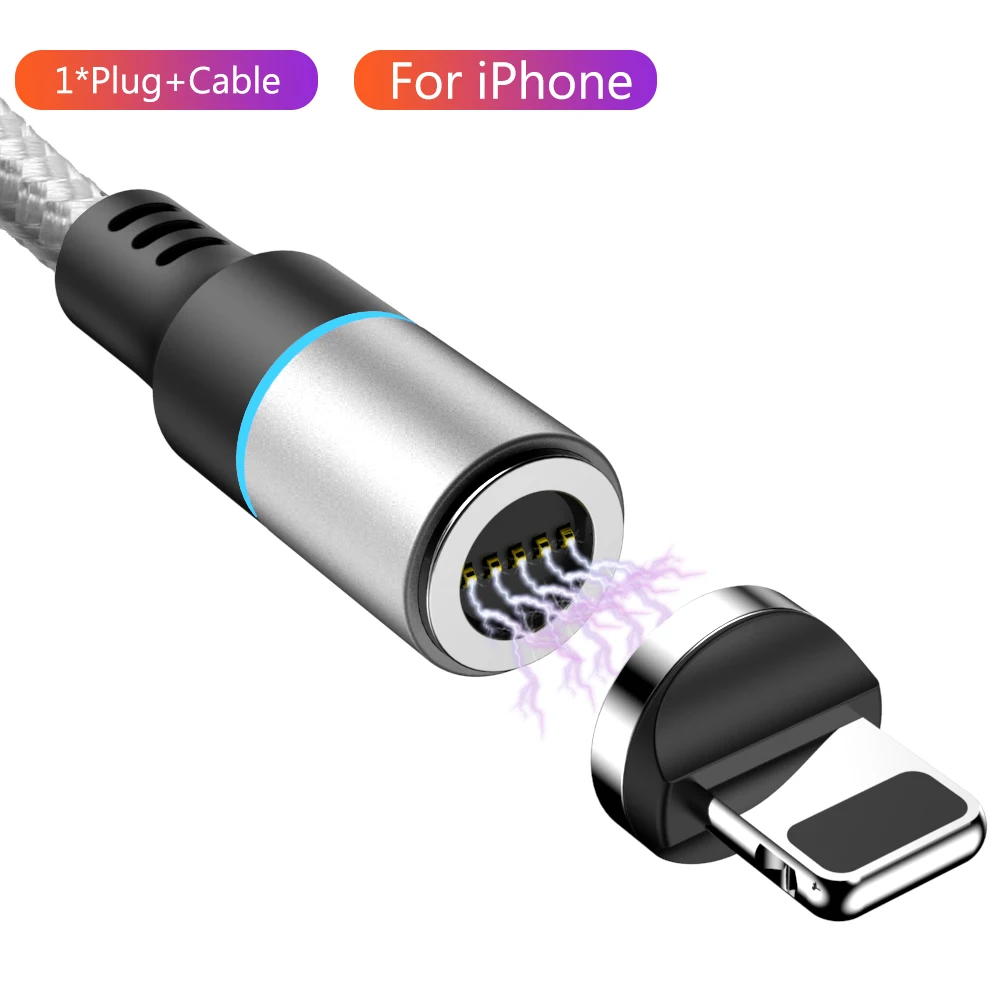 Магнитный Micro USB кабель для iPhone samsung Xiaomi 3A Быстрая зарядка данных провод шнур магнитное зарядное устройство usb type C кабель для мобильного телефона - Цвет: Silver iOS Cable