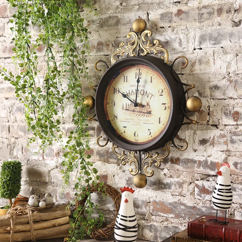 Винтажные американские настенные часы кварцевые креативные металлические с