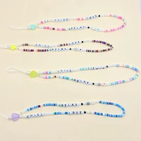 new colorful charm strap mobile chain anti lost lanyards acrylic pearl beads neck straps rope mobile phone straps accessories