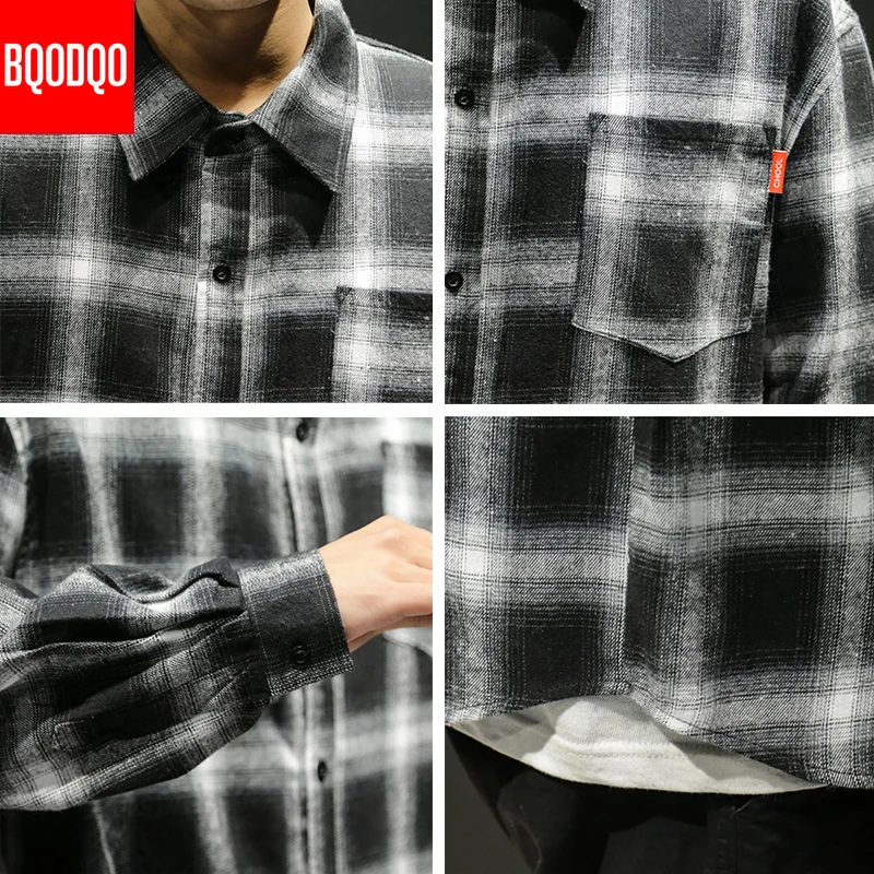 Рубашка мужская хлопковая в клетку Повседневная Уличная одежда стиле преппи