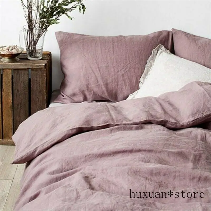 

Stone Washed 100% Natural Linen Grey Purple Bedding Set Duvet Cover Sheet 2020