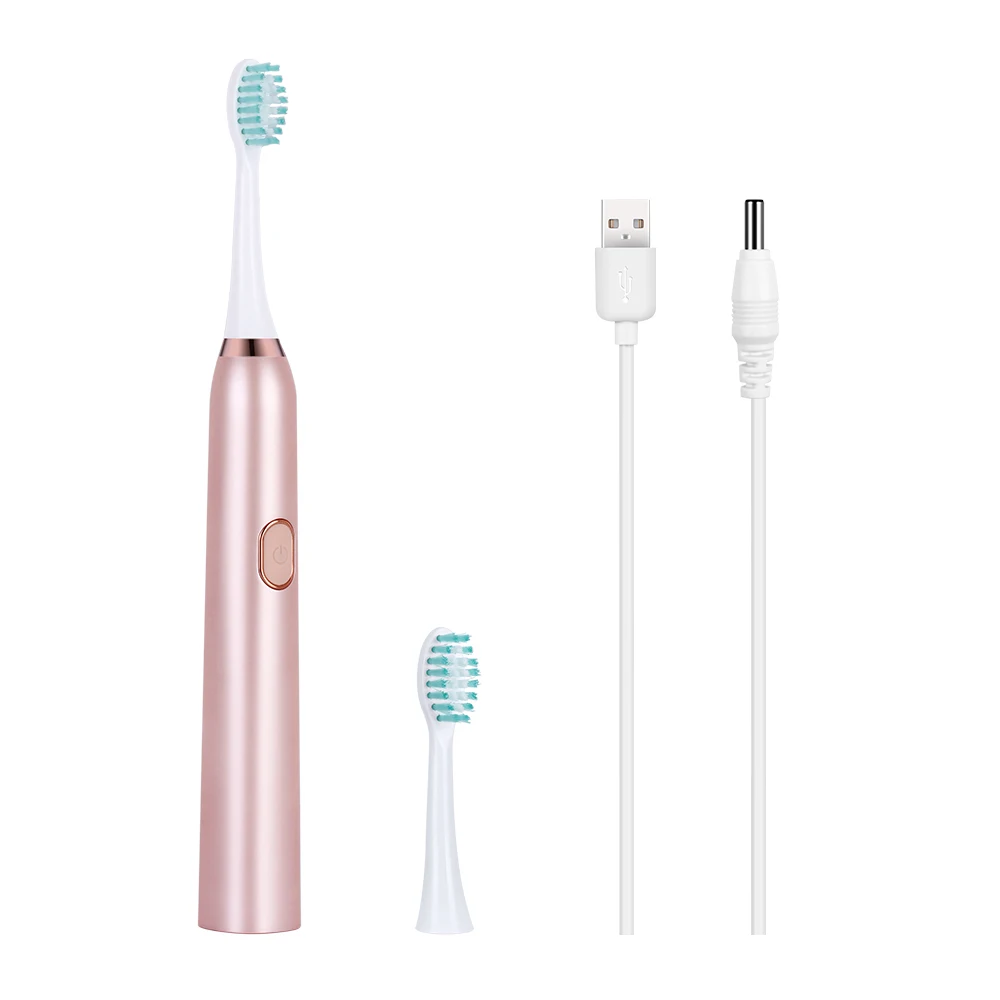 pink 2 head AZDENT USB перезаряжаемая электрическая зубная щетка Розовый Белый Черный 3 режима щетка для чистки полости рта 2 мин таймер водонепроницаемый 30 с напоминание - Цвет: pink 2 head
